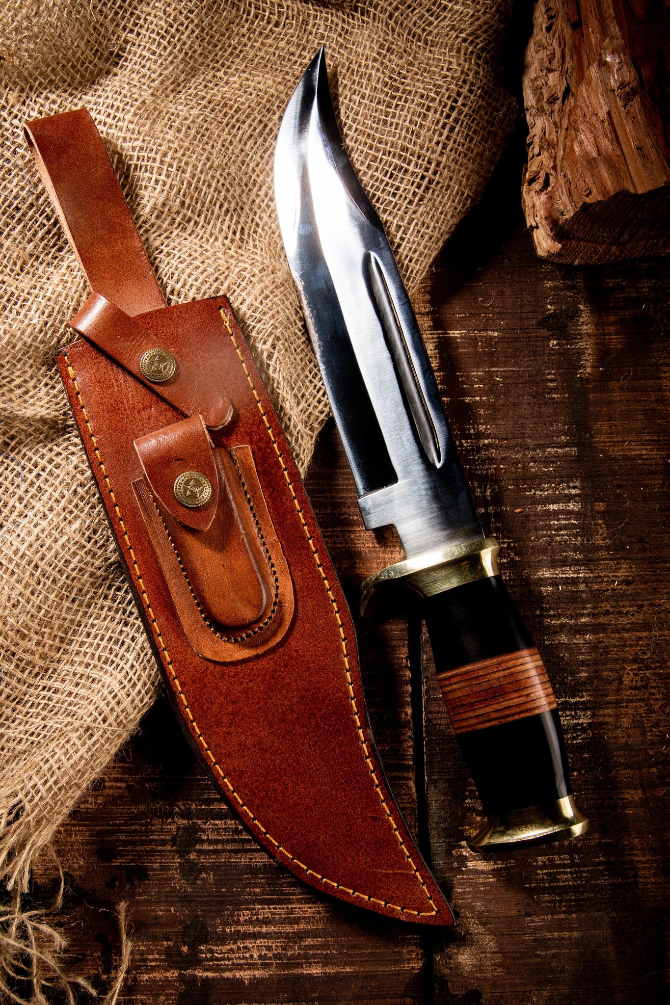 15 Handmade Damascus Steel Bowie Knife- Full Tang - Stag Antler Handl