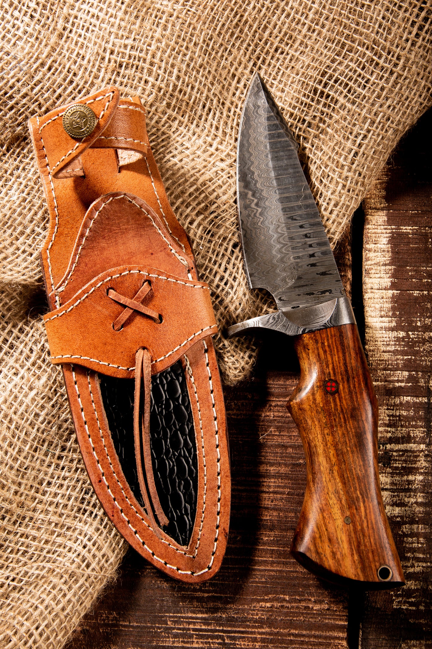 10“ Hand Made Camping Damascus knife - Premium Camping Knife With Wood Handle & Damascus Bolster