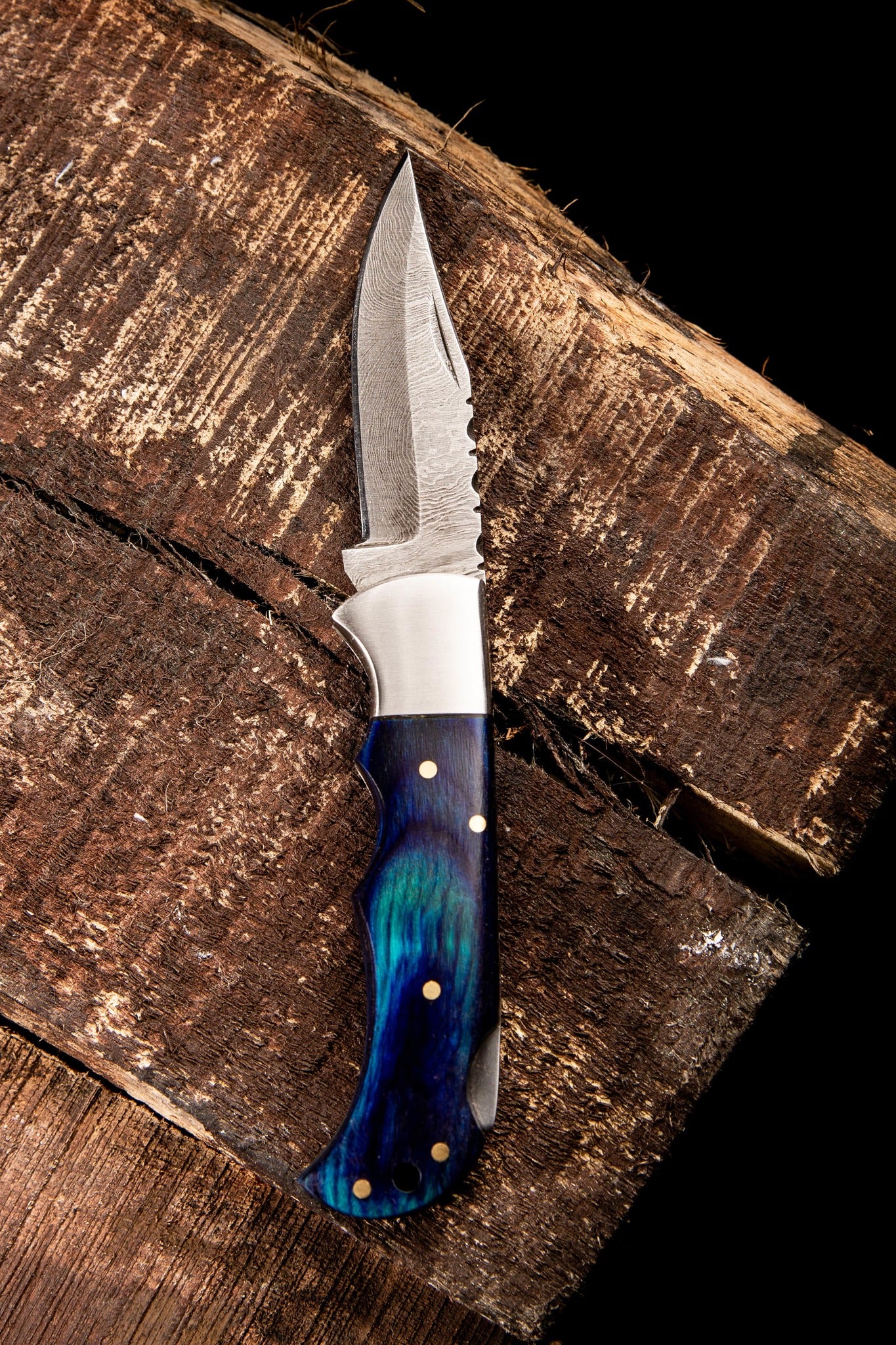 knife 6.5 Blue Wood Damascus Steel Pocket Knife Folding Pocket