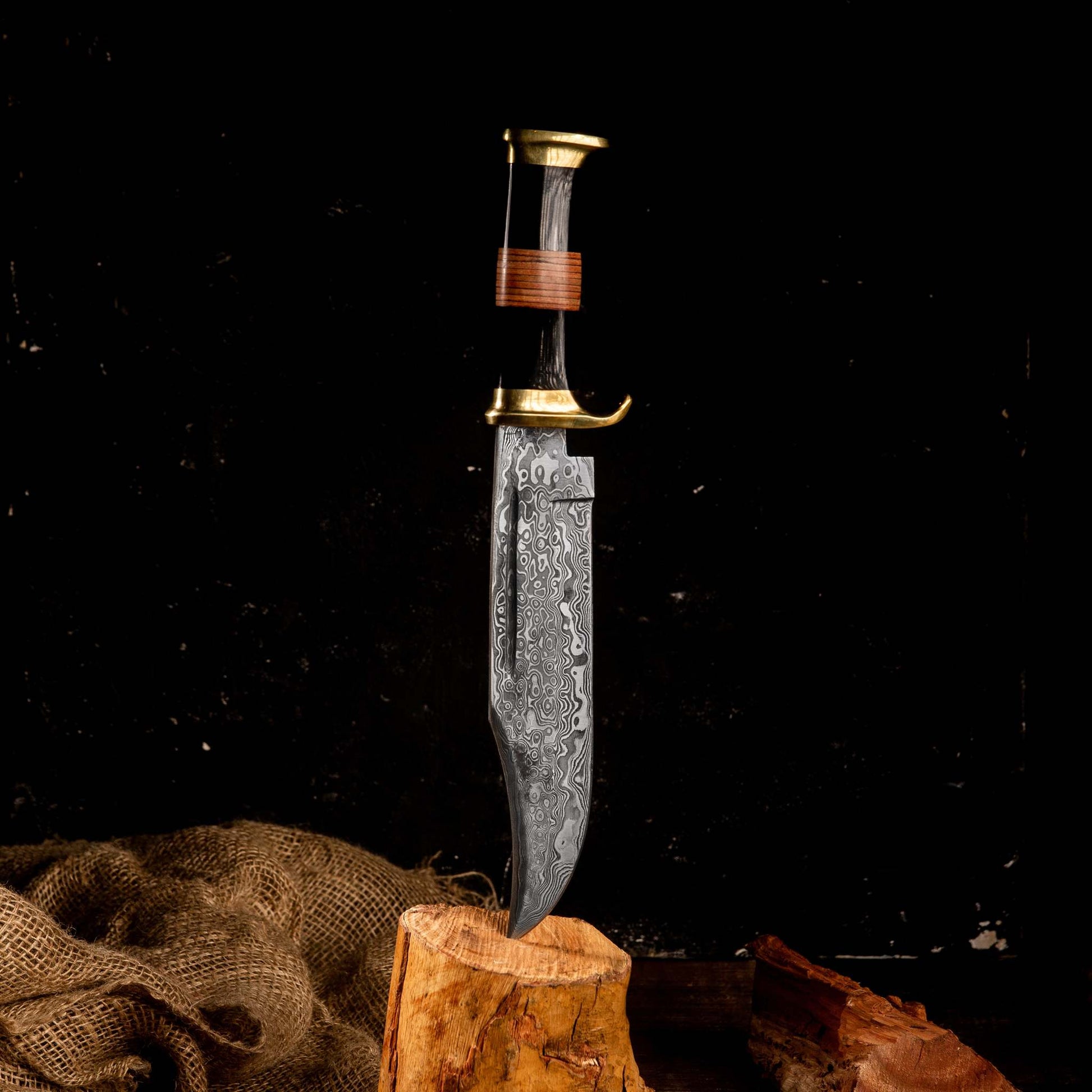 15” Hand Made Damascus Steel Bowie Hunting Knife Everyday Carry - Rain Drop Pattern
