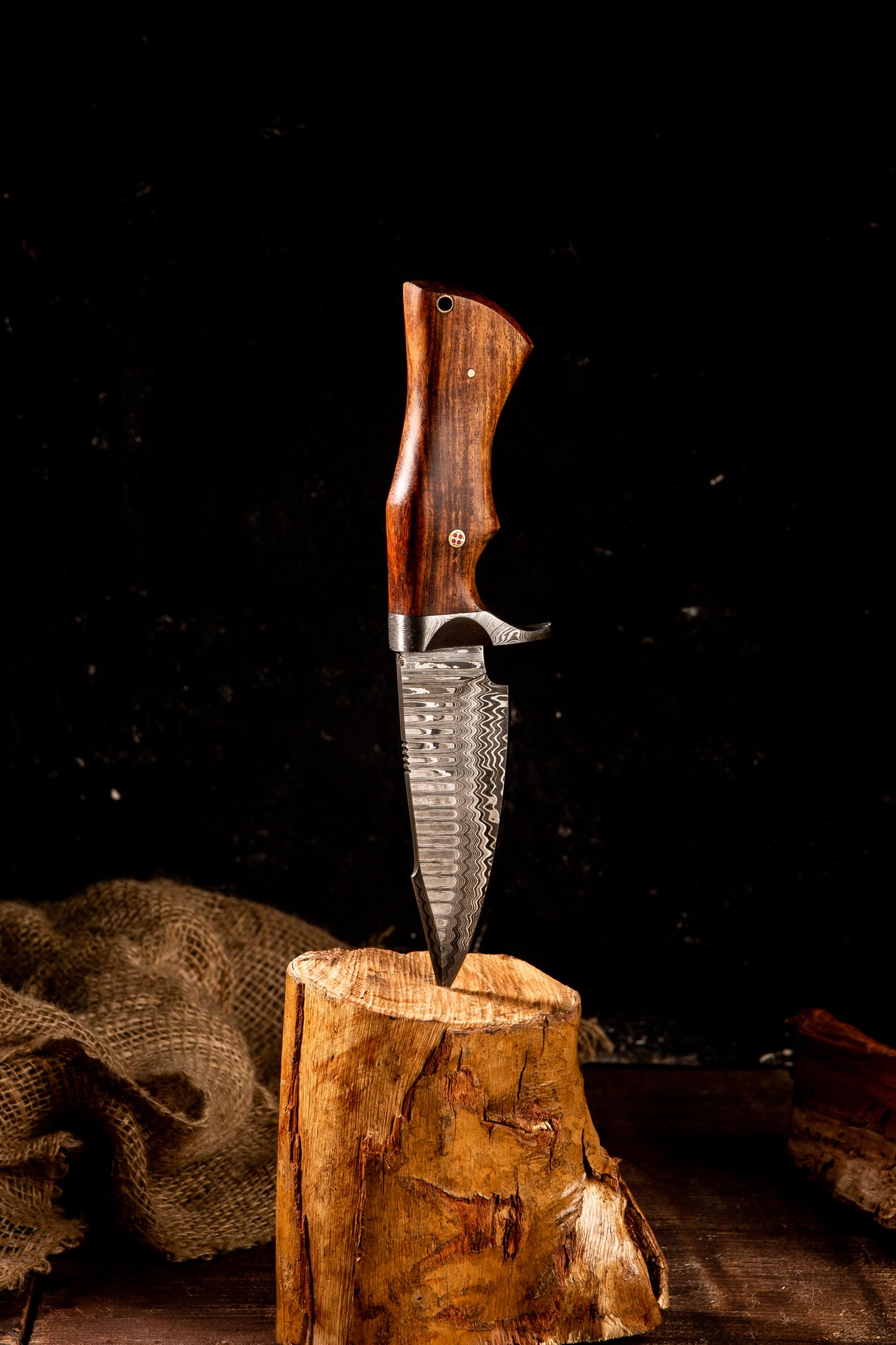 10“ Hand Made Camping Damascus knife - Premium Camping Knife With Wood Handle & Damascus Bolster