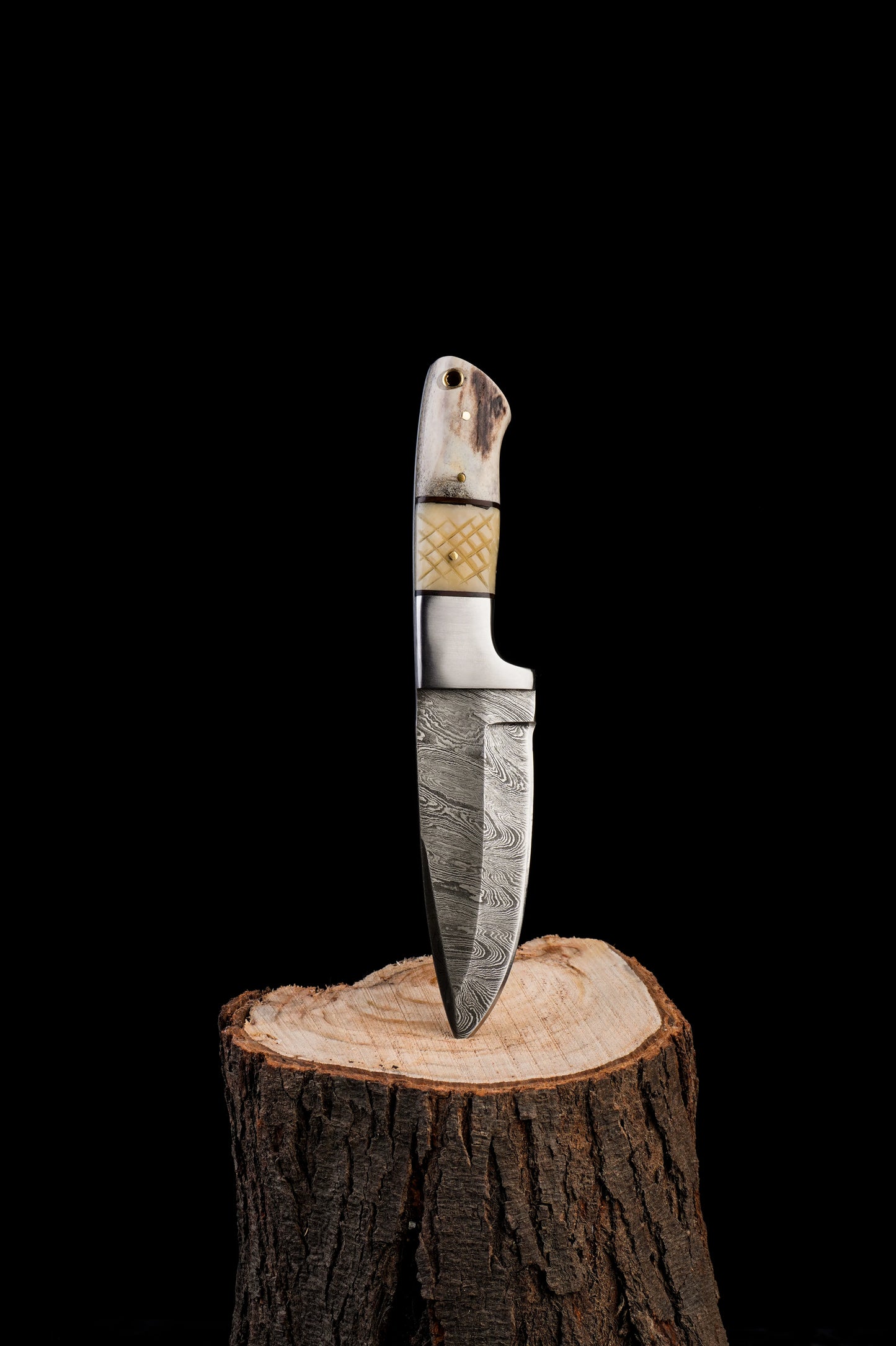 9" Hand Made Forged Damascus Steel - Knife With Handle Made from Camel Bone and Antler Horn