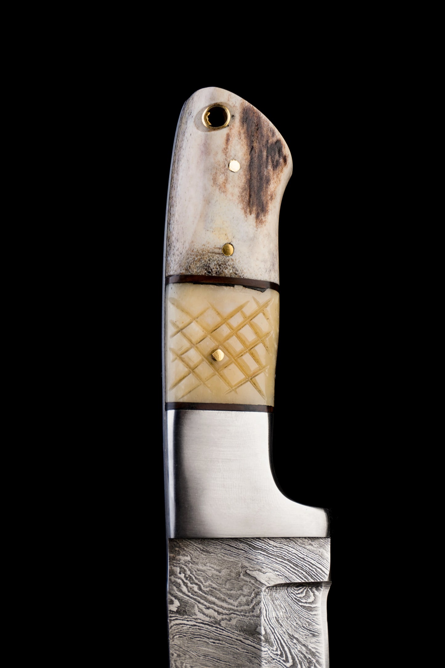 9" Hand Made Forged Damascus Steel - Knife With Handle Made from Camel Bone and Antler Horn