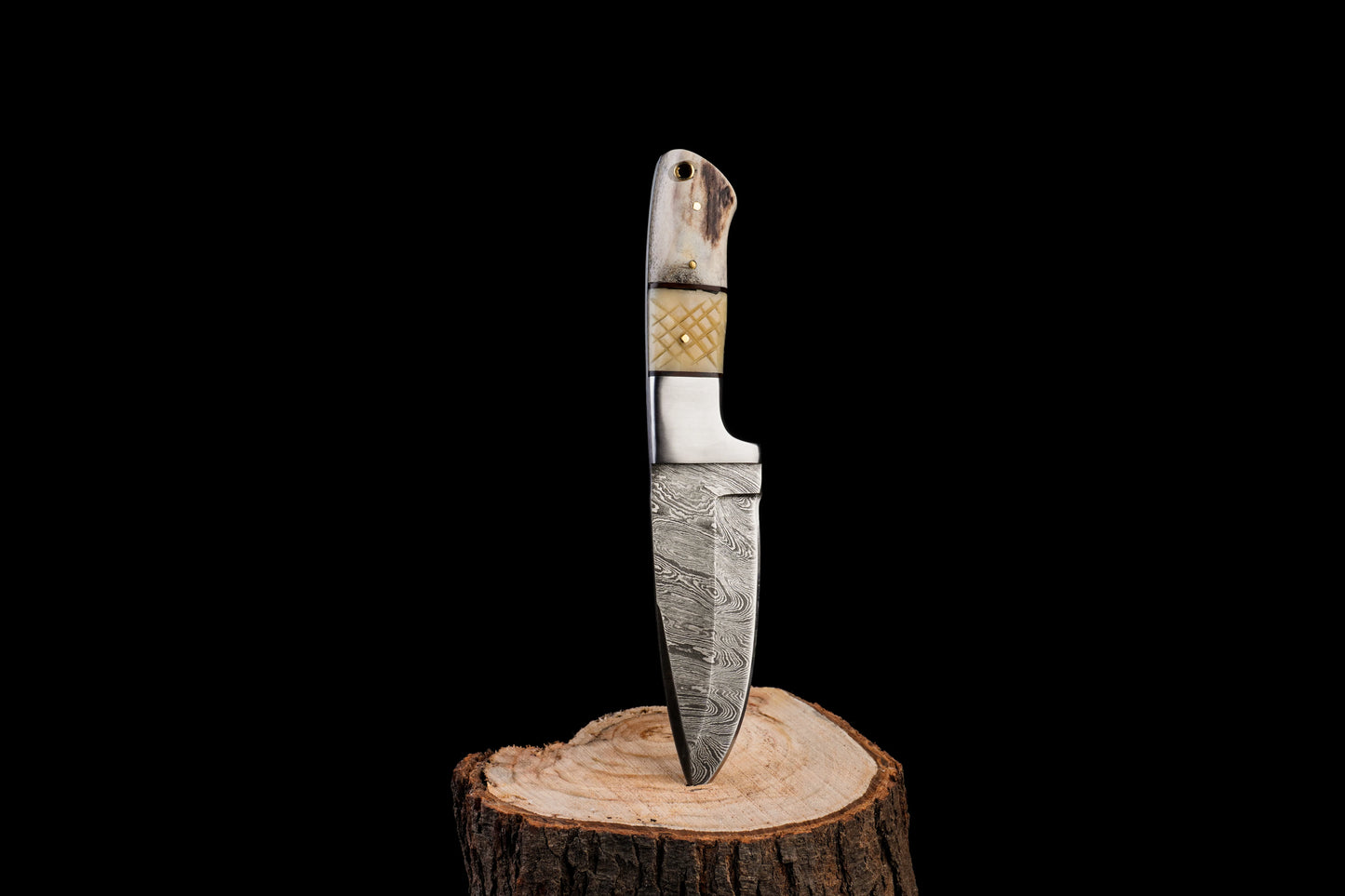 9" Hand Made Forged Damascus Steel - Knife With Handle Made from Camel Bone and Antler Horn